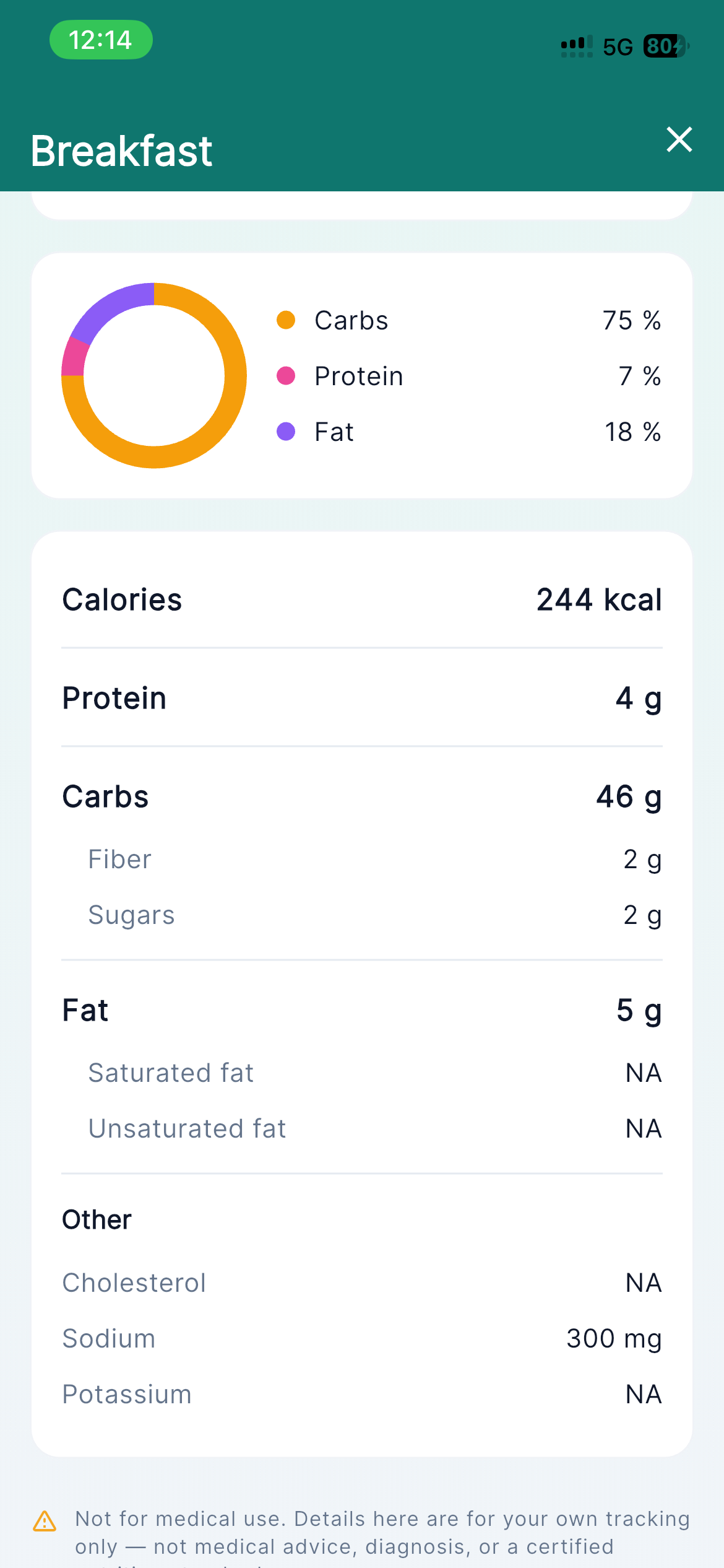 Nutrition Facts app screenshot