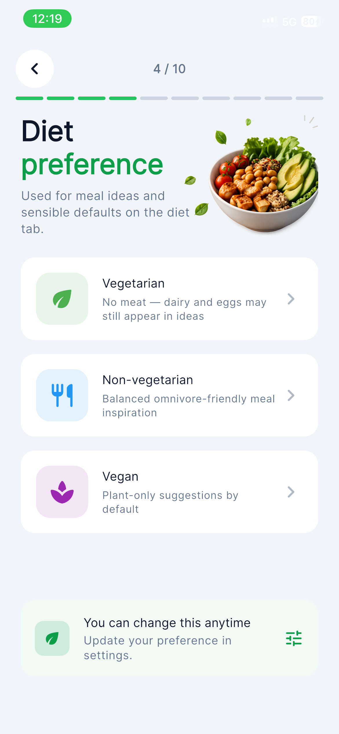 Diet Preference app screenshot
