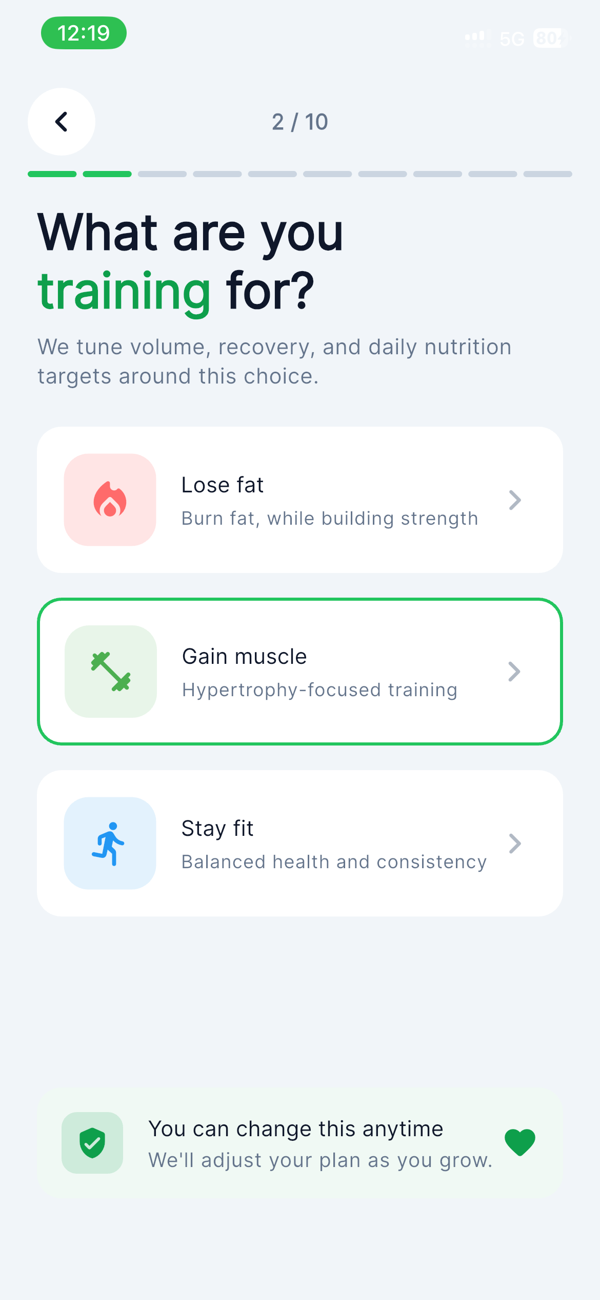 Goal Selection app screenshot