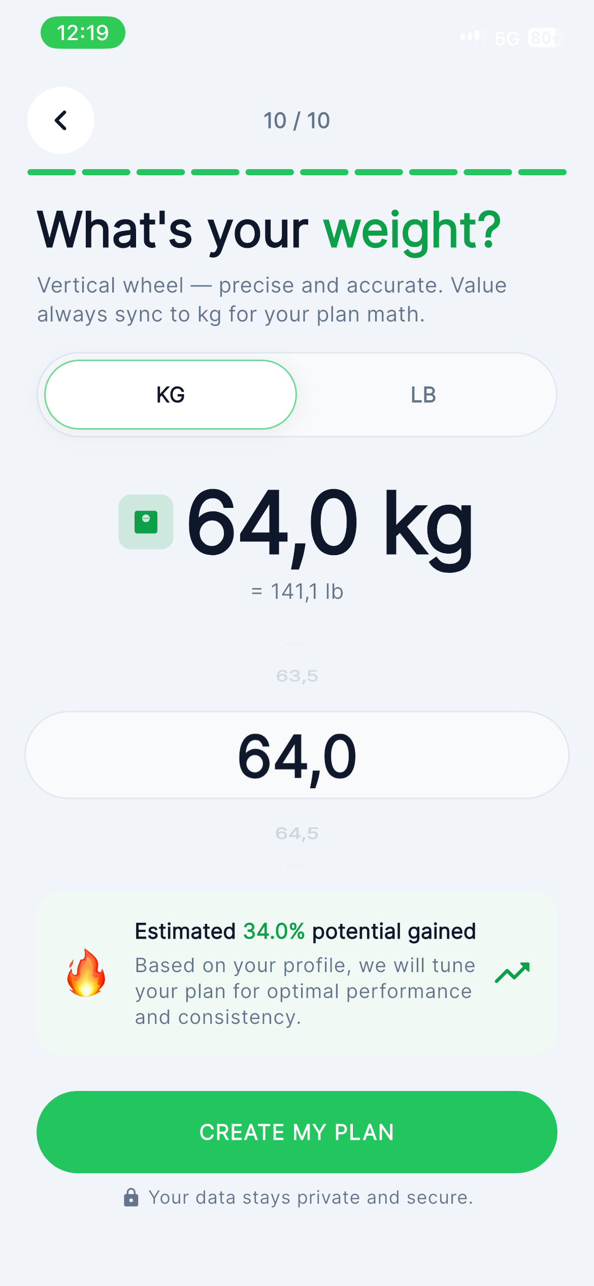 Weight Entry app screenshot